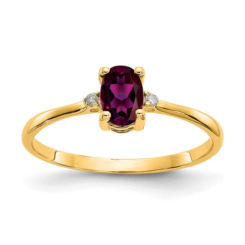 10k Polished 6x4mm Oval Genuine June/ Rhodolite Garnet and Diamond Birthstone Ring