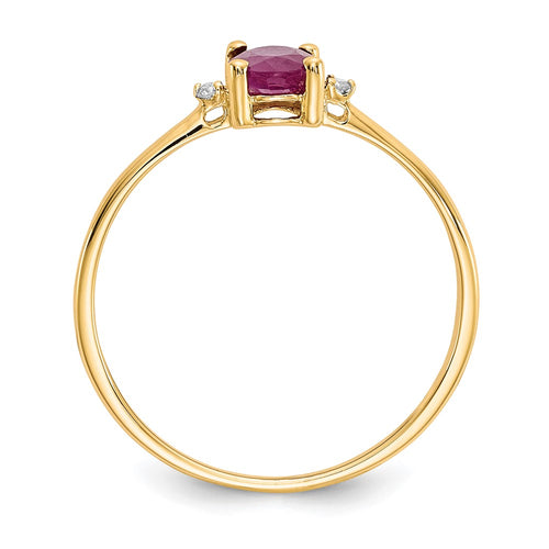 10k Polished 6x4mm Oval Genuine July/ Ruby and Diamond Birthstone Ring