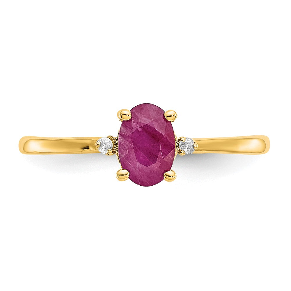 10k Polished 6x4mm Oval Genuine July/ Ruby and Diamond Birthstone Ring