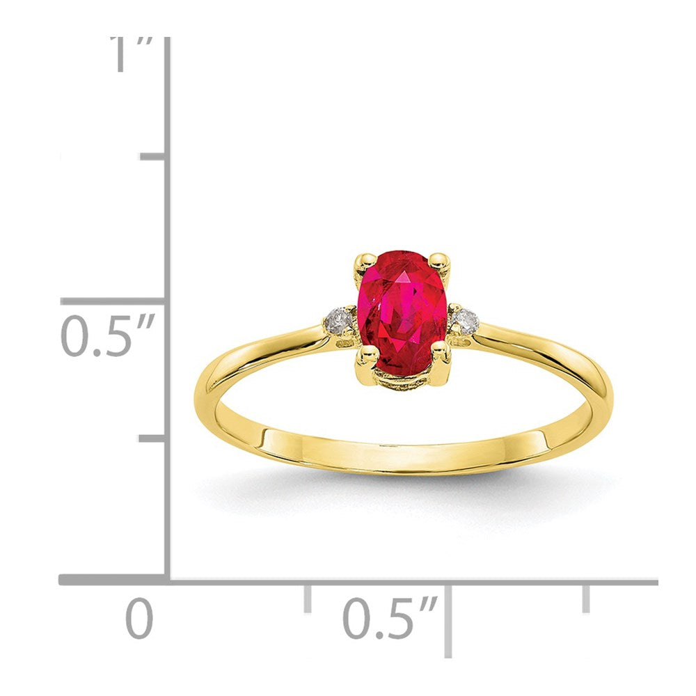 10k Polished 6x4mm Oval Genuine July/ Ruby and Diamond Birthstone Ring