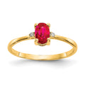 10k Polished 6x4mm Oval Genuine July/ Ruby and Diamond Birthstone Ring