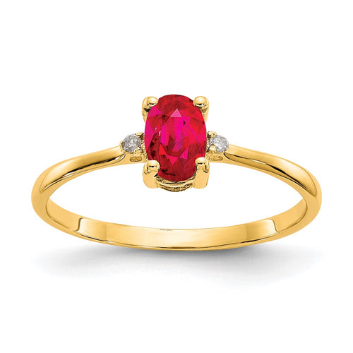 10k Polished 6x4mm Oval Genuine July/ Ruby and Diamond Birthstone Ring