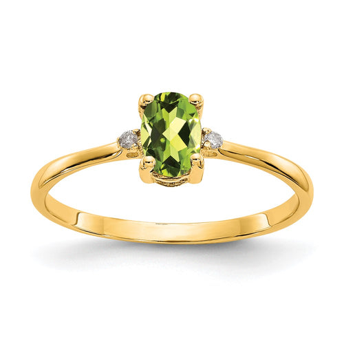 10k Polished 6x4mm Oval Genuine August/ Peridot and Diamond Birthstone Ring