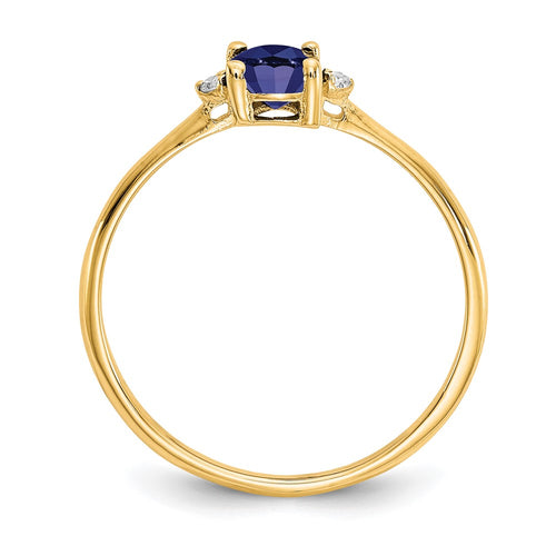 10k Polished 6x4mm Oval Genuine September/ Sapphire and Diamond Birthstone Ring