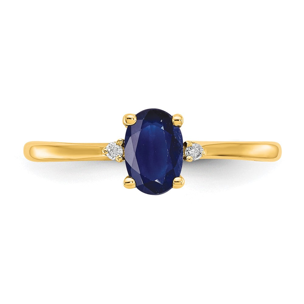 10k Polished 6x4mm Oval Genuine September/ Sapphire and Diamond Birthstone Ring