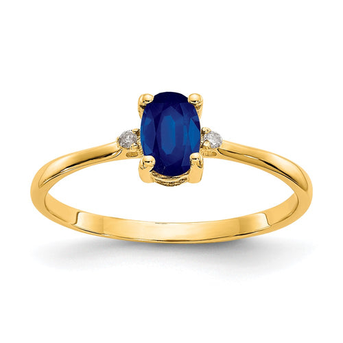 10k Polished 6x4mm Oval Genuine September/ Sapphire and Diamond Birthstone Ring