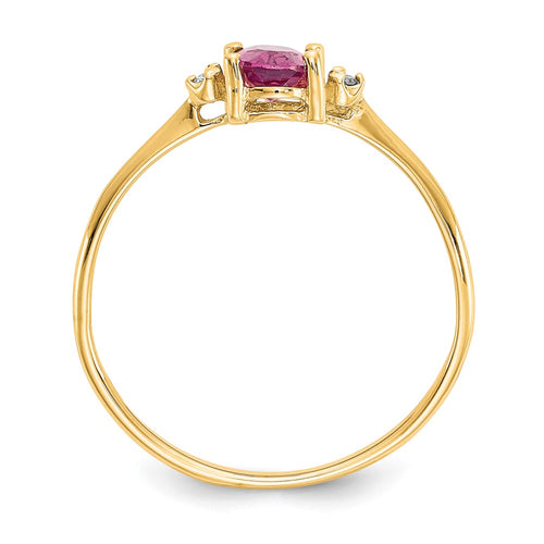 10k Polished 6x4mm Oval Genuine October/ Pink Tourmaline and Diamond Birthstone Ring