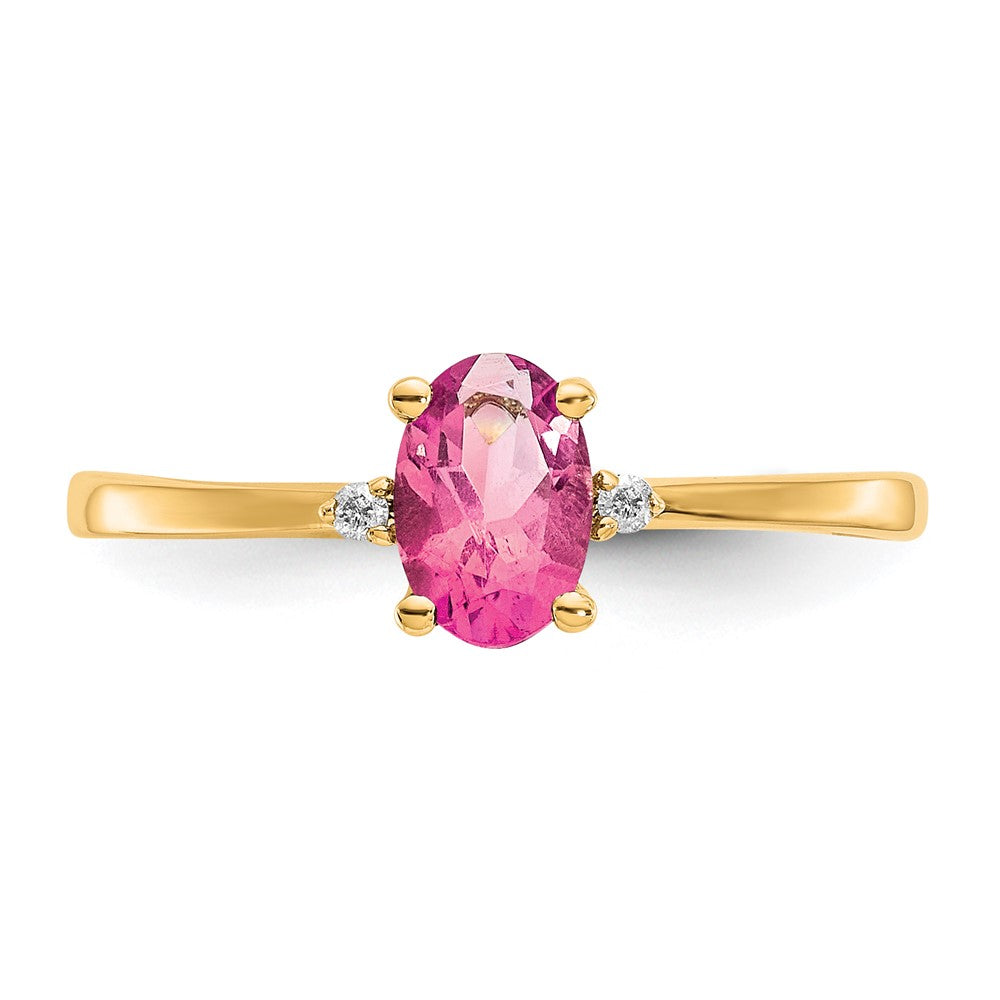 10k Polished 6x4mm Oval Genuine October/ Pink Tourmaline and Diamond Birthstone Ring