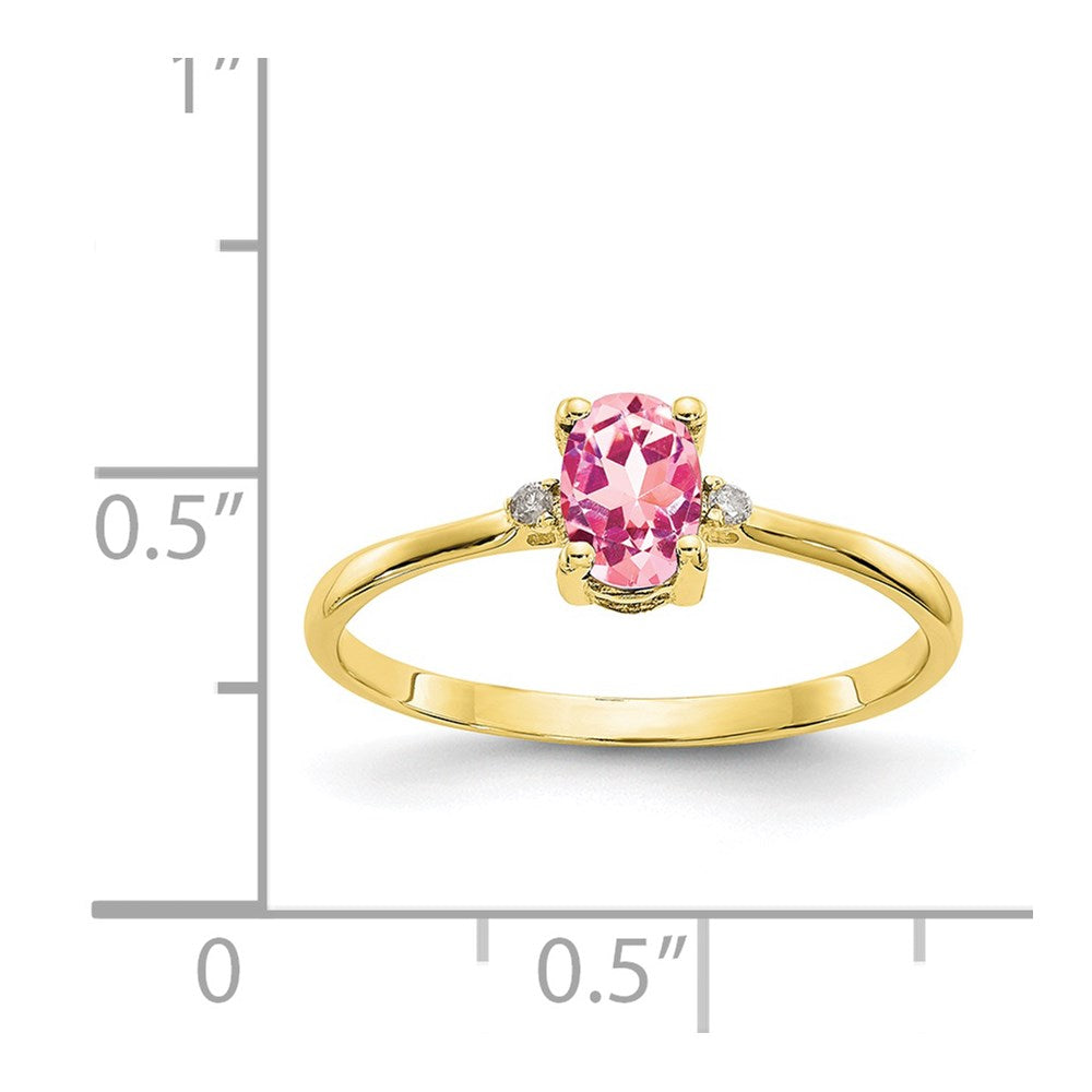 10k Polished 6x4mm Oval Genuine October/ Pink Tourmaline and Diamond Birthstone Ring