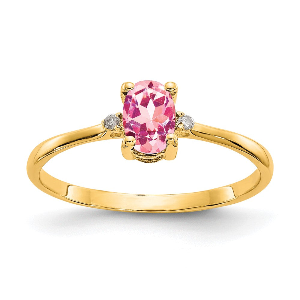 10k Polished 6x4mm Oval Genuine October/ Pink Tourmaline and Diamond Birthstone Ring