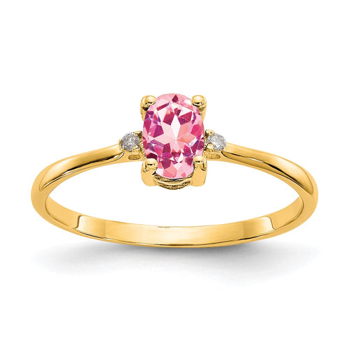 10k Polished 6x4mm Oval Genuine October/ Pink Tourmaline and Diamond Birthstone Ring