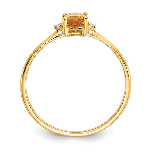 10k Polished 6x4mm Oval Genuine November/ Citrine and Diamond Birthstone Ring