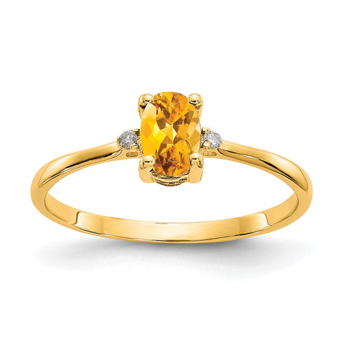 10k Polished 6x4mm Oval Genuine November/ Citrine and Diamond Birthstone Ring