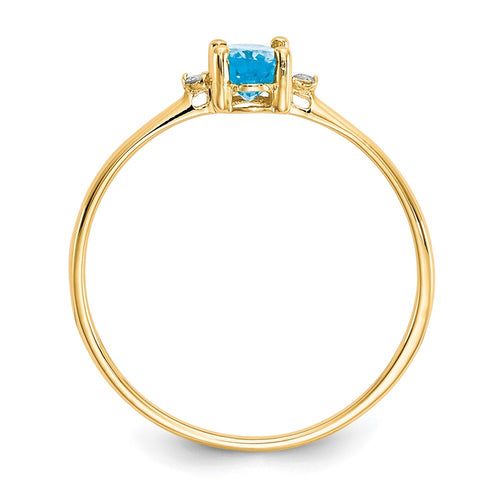 10k Polished 6x4mm Oval Genuine December/ Blue Topaz and Diamond Birthstone Ring