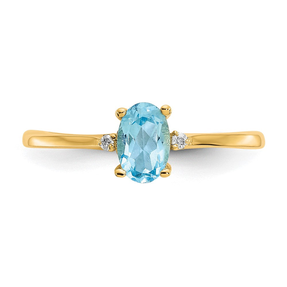 10k Polished 6x4mm Oval Genuine December/ Blue Topaz and Diamond Birthstone Ring