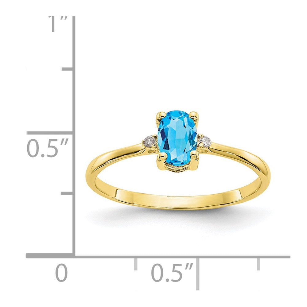 10k Polished 6x4mm Oval Genuine December/ Blue Topaz and Diamond Birthstone Ring