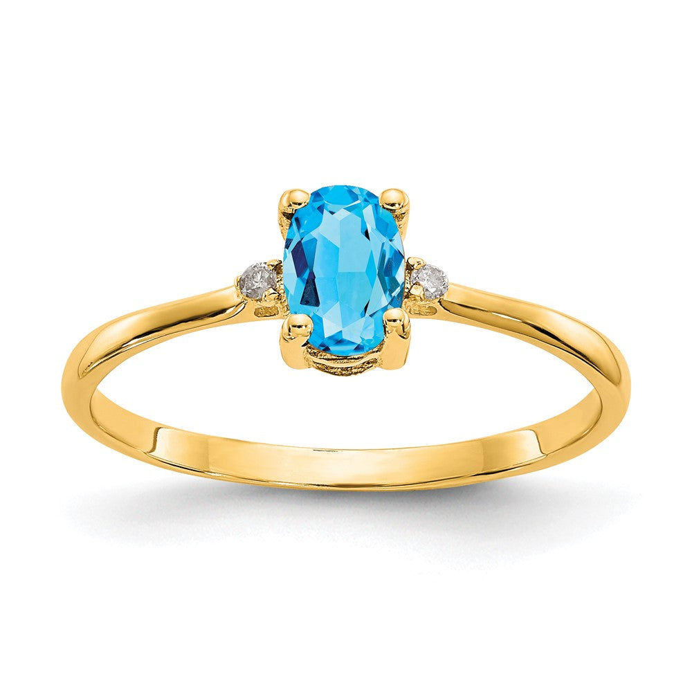 10k Polished 6x4mm Oval Genuine December/ Blue Topaz and Diamond Birthstone Ring