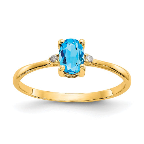 10k Polished 6x4mm Oval Genuine December/ Blue Topaz and Diamond Birthstone Ring