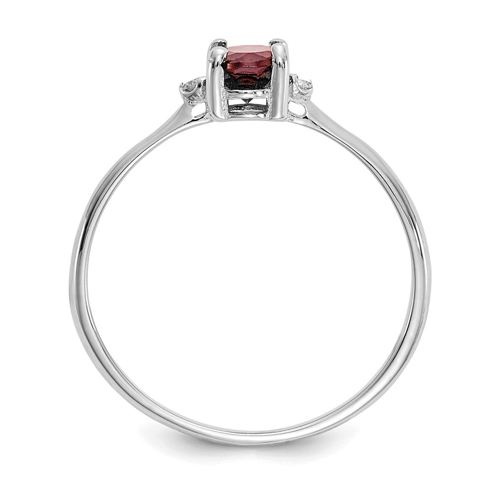 10k White Gold Polished 6x4mm Oval Genuine January/ Garnet and Diamond Birthstone Ring