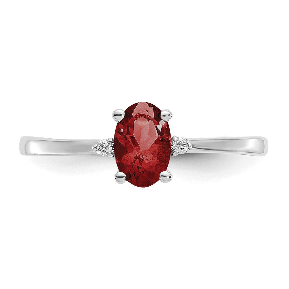 10k White Gold Polished 6x4mm Oval Genuine January/ Garnet and Diamond Birthstone Ring