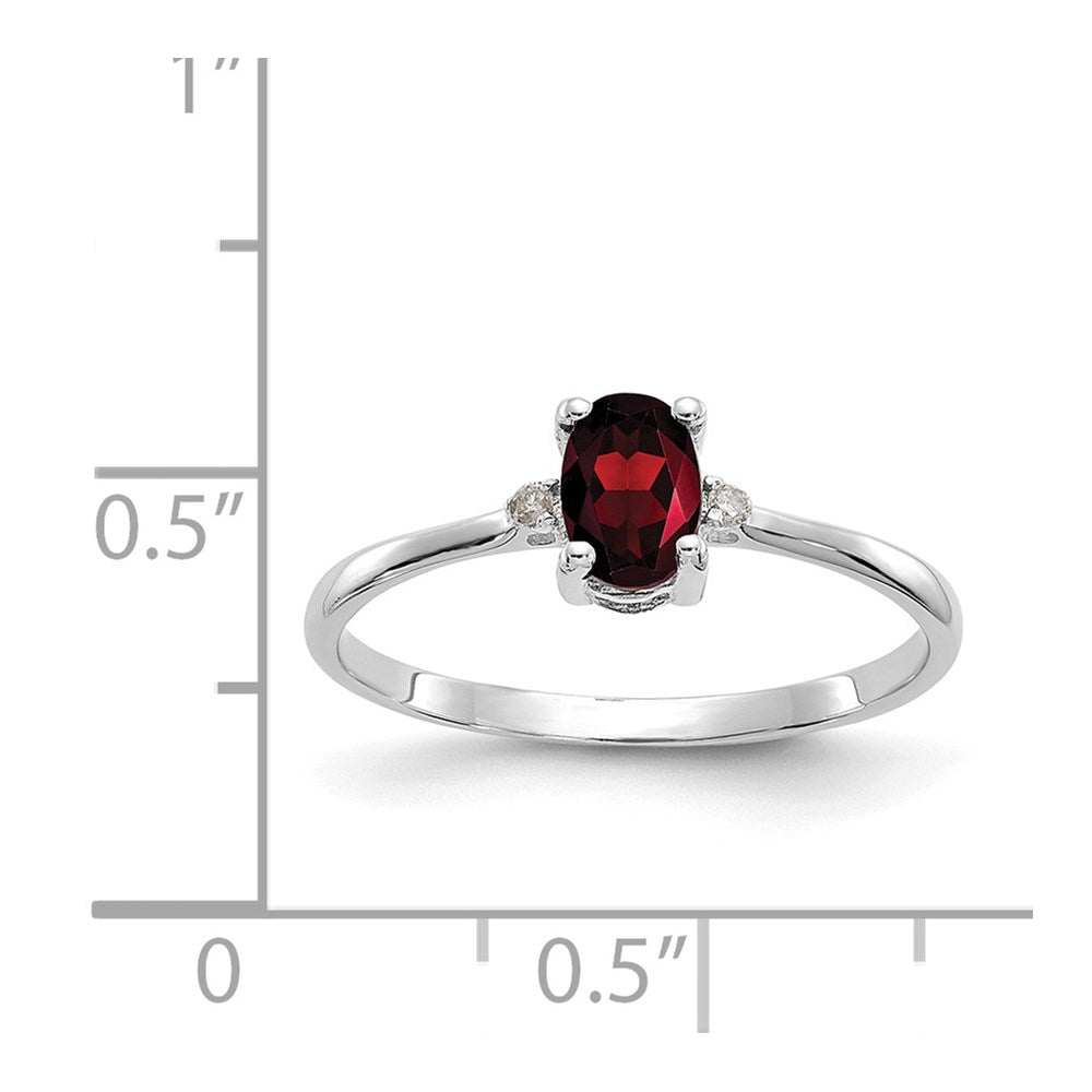 10k White Gold Polished 6x4mm Oval Genuine January/ Garnet and Diamond Birthstone Ring