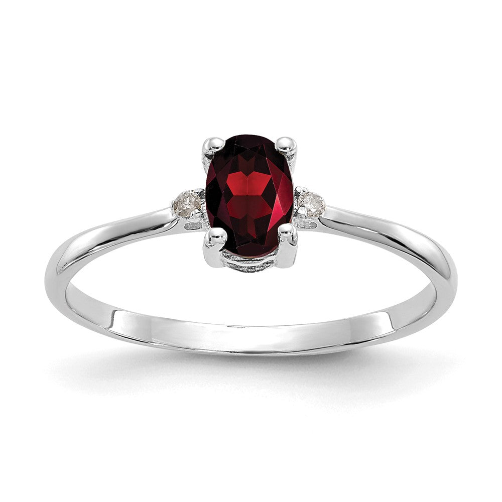 10k White Gold Polished 6x4mm Oval Genuine January/ Garnet and Diamond Birthstone Ring