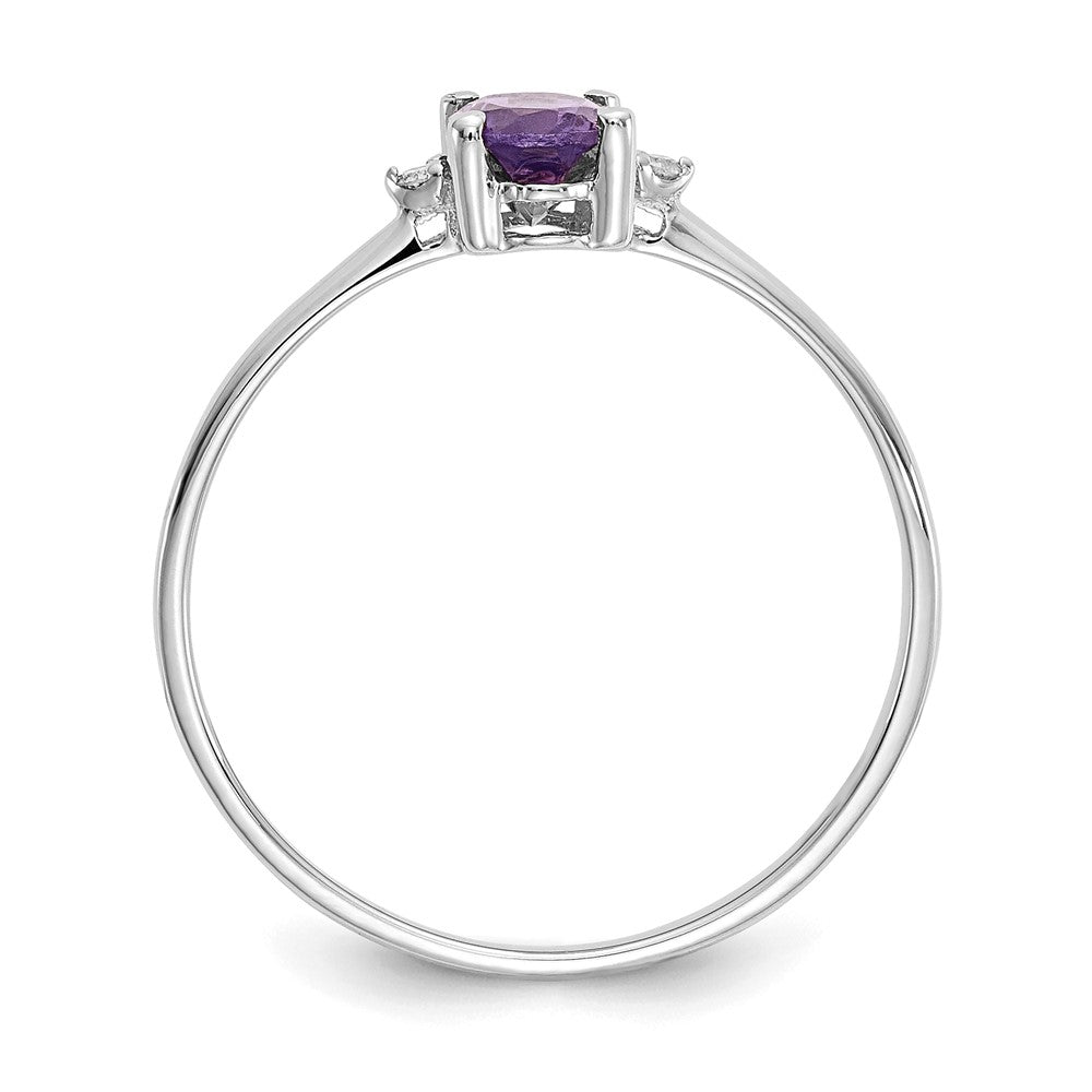 10k White Gold Polished 6x4mm Oval Genuine February/ Amethyst and Diamond Birthstone Ring