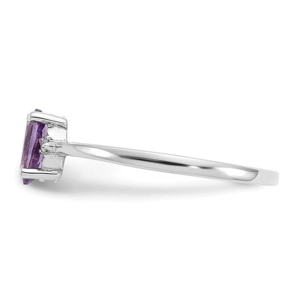 10k White Gold Polished 6x4mm Oval Genuine February/ Amethyst and Diamond Birthstone Ring