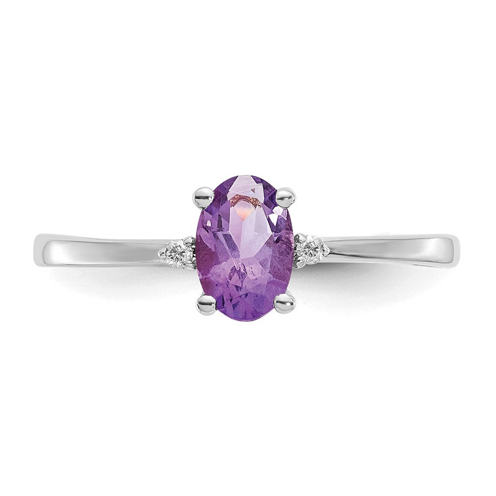 10k White Gold Polished 6x4mm Oval Genuine February/ Amethyst and Diamond Birthstone Ring