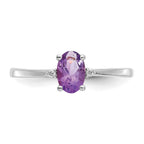 10k White Gold Polished 6x4mm Oval Genuine February/ Amethyst and Diamond Birthstone Ring