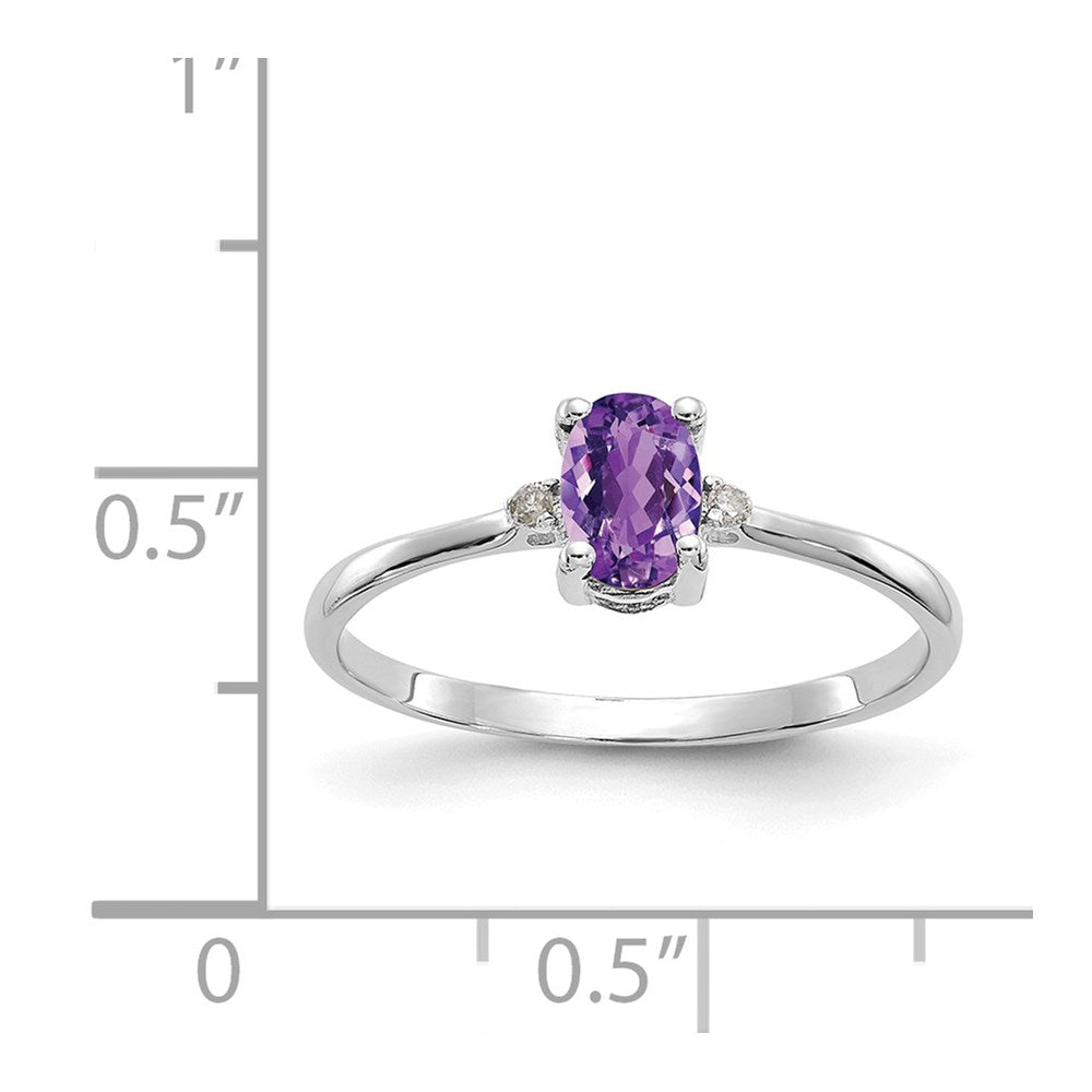 10k White Gold Polished 6x4mm Oval Genuine February/ Amethyst and Diamond Birthstone Ring