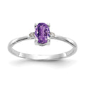 10k White Gold Polished 6x4mm Oval Genuine February/ Amethyst and Diamond Birthstone Ring