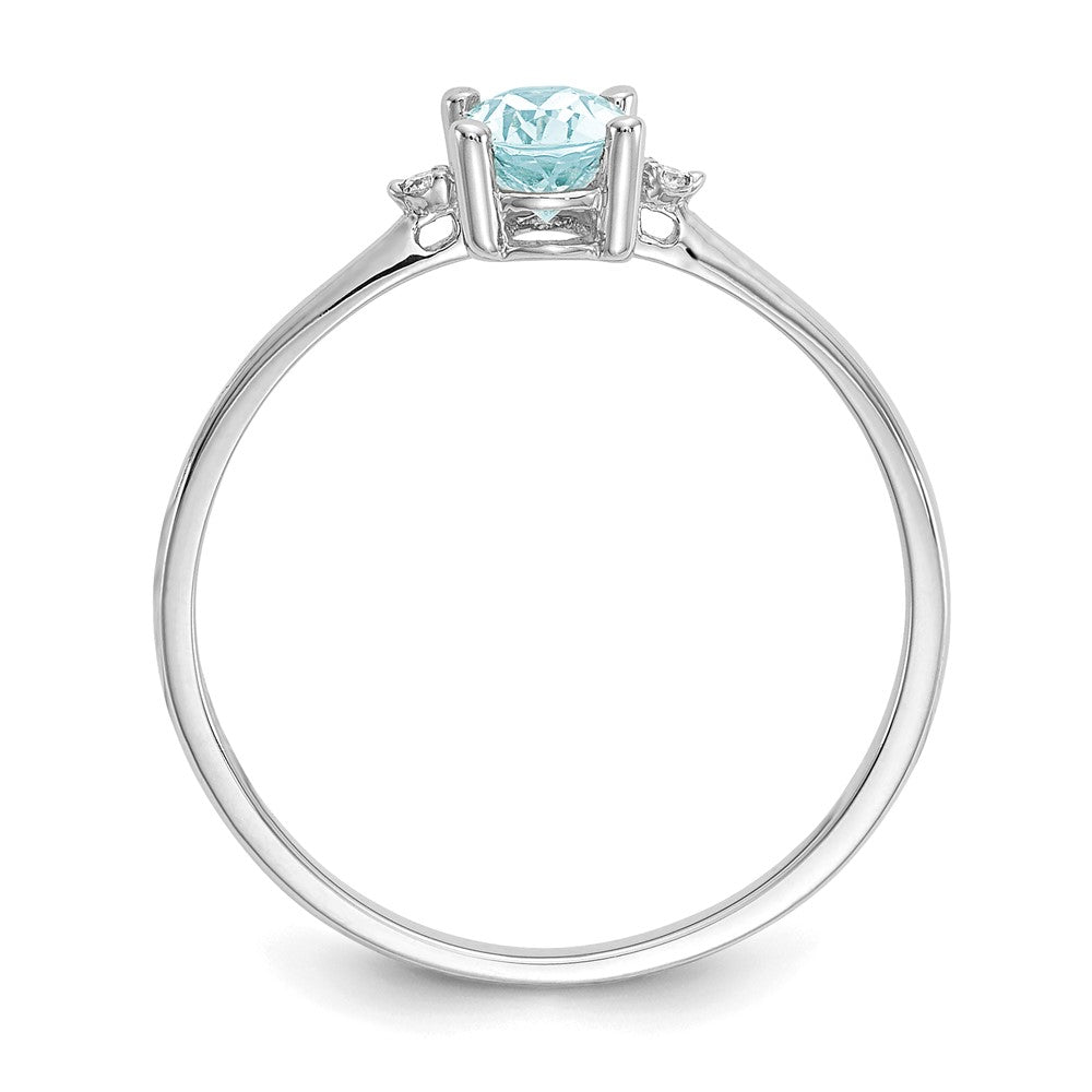 10k White Gold Polished 6x4mm Oval Genuine March/ Aquamarine and Diamond Birthstone Ring