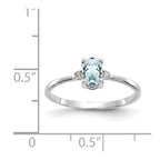 10k White Gold Polished 6x4mm Oval Genuine March/ Aquamarine and Diamond Birthstone Ring
