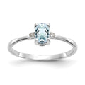 10k White Gold Polished 6x4mm Oval Genuine March/ Aquamarine and Diamond Birthstone Ring