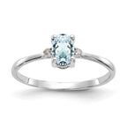 10k White Gold Polished 6x4mm Oval Genuine March/ Aquamarine and Diamond Birthstone Ring
