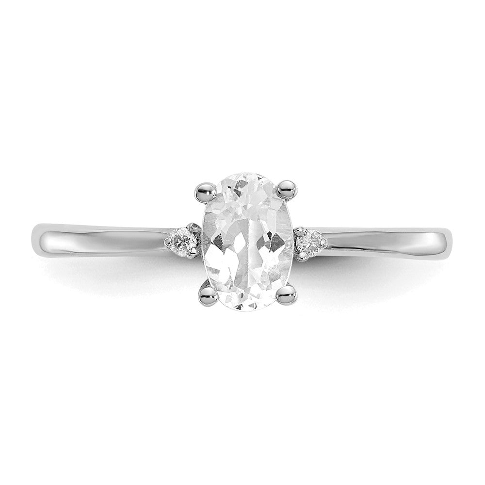 10k White Gold Polished 6x4mm Oval Genuine April/ White Topaz and Diamond Birthstone Ring