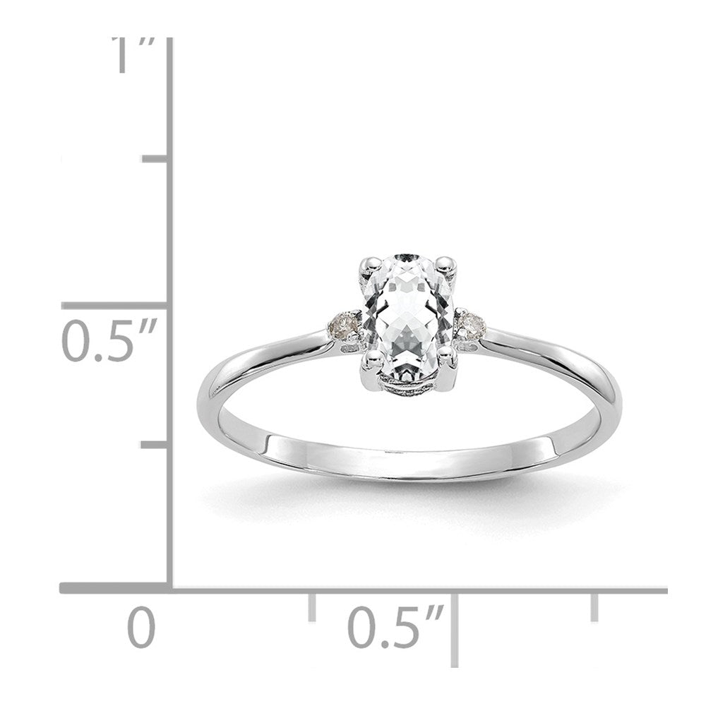 10k White Gold Polished 6x4mm Oval Genuine April/ White Topaz and Diamond Birthstone Ring