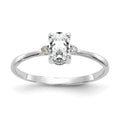 10k White Gold Polished 6x4mm Oval Genuine April/ White Topaz and Diamond Birthstone Ring