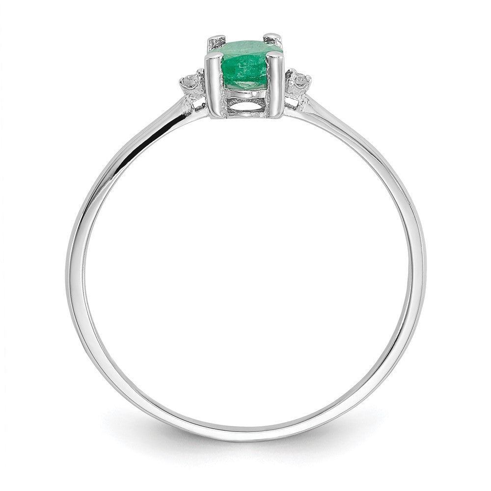 10k White Gold Polished 6x4mm Oval Genuine May/ Emerald and Diamond Birthstone Ring