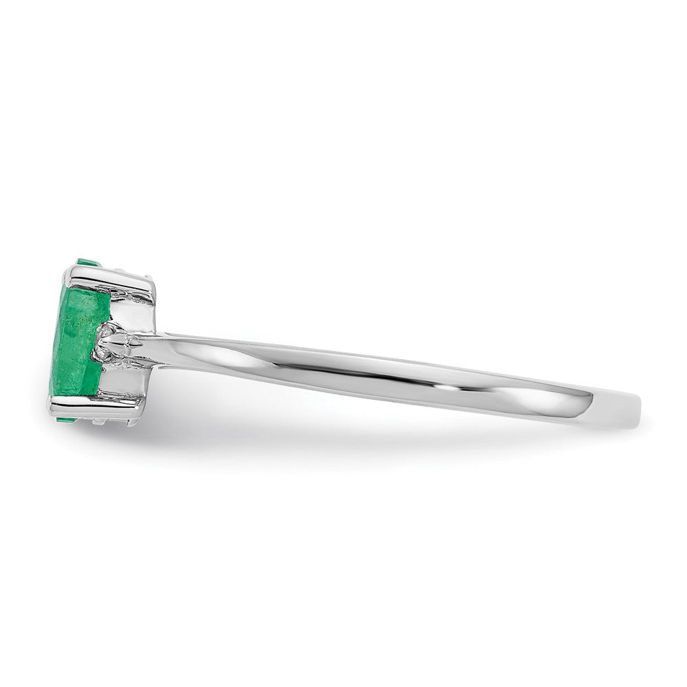 10k White Gold Polished 6x4mm Oval Genuine May/ Emerald and Diamond Birthstone Ring