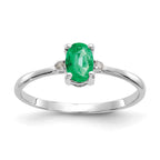 10k White Gold Polished 6x4mm Oval Genuine May/ Emerald and Diamond Birthstone Ring