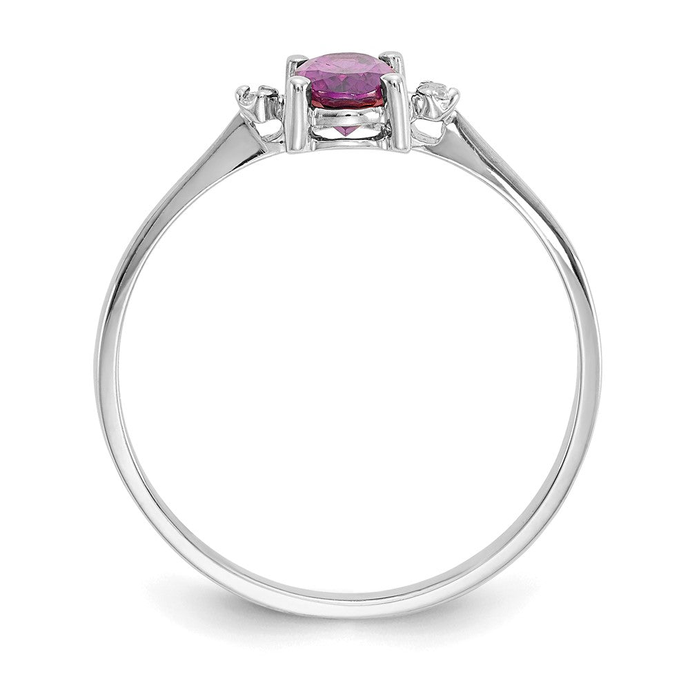 10k White Gold Polished 6x4mm Oval Genuine June/ Rhodolite Garnet and Diamond Birthstone Ring