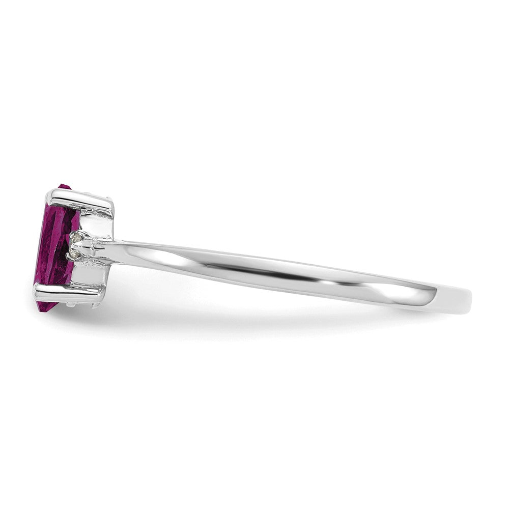 10k White Gold Polished 6x4mm Oval Genuine June/ Rhodolite Garnet and Diamond Birthstone Ring