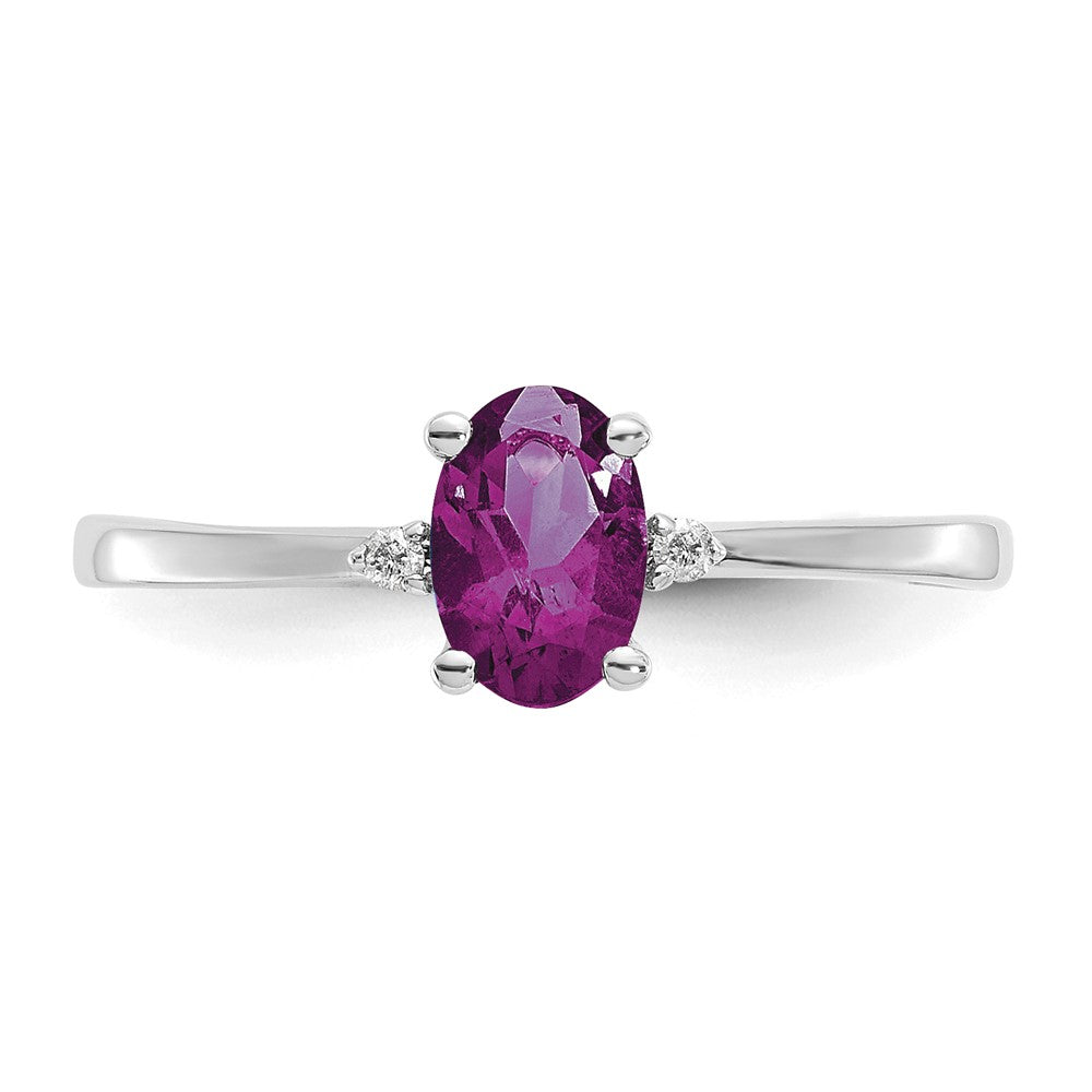 10k White Gold Polished 6x4mm Oval Genuine June/ Rhodolite Garnet and Diamond Birthstone Ring
