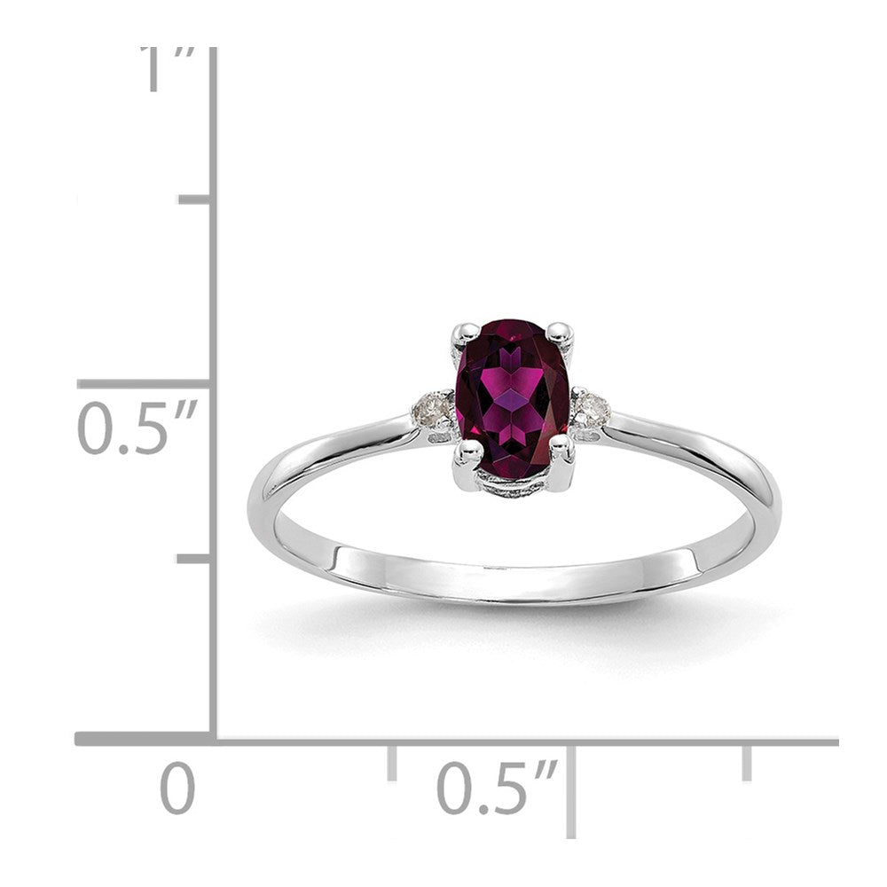 10k White Gold Polished 6x4mm Oval Genuine June/ Rhodolite Garnet and Diamond Birthstone Ring