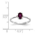 10k White Gold Polished 6x4mm Oval Genuine June/ Rhodolite Garnet and Diamond Birthstone Ring