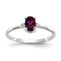 10k White Gold Polished 6x4mm Oval Genuine June/ Rhodolite Garnet and Diamond Birthstone Ring