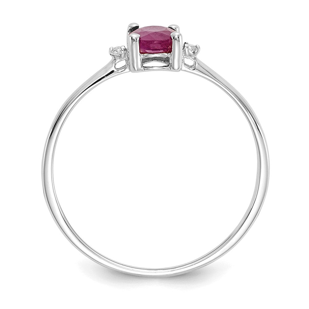 10k White Gold Polished 6x4mm Oval Genuine July/ Ruby and Diamond Birthstone Ring