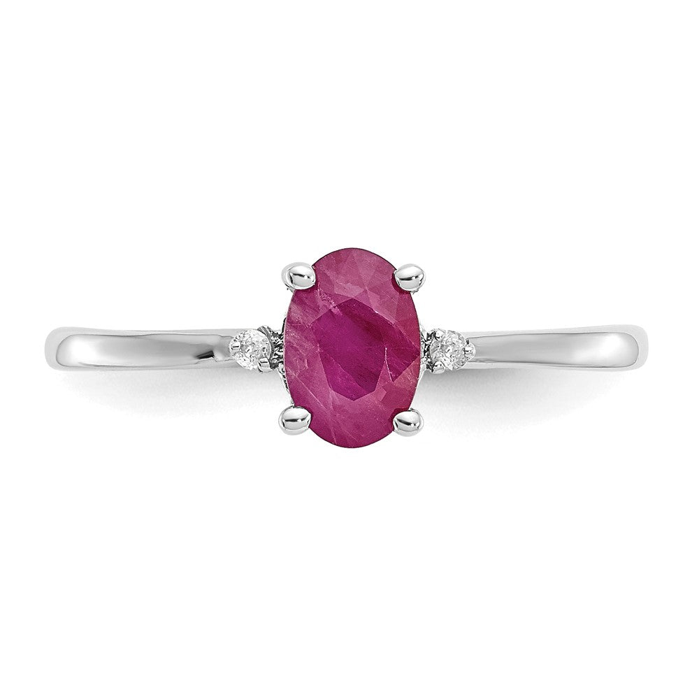 10k White Gold Polished 6x4mm Oval Genuine July/ Ruby and Diamond Birthstone Ring